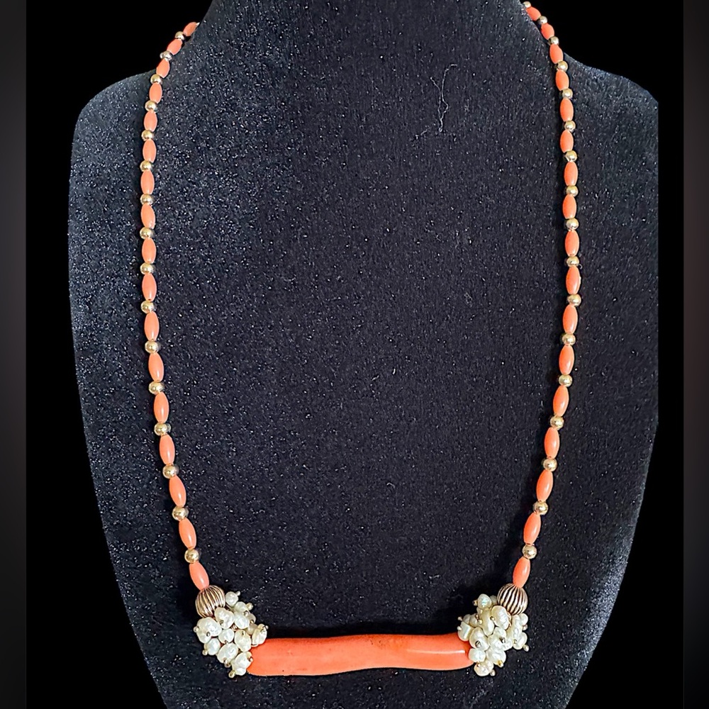 Antique Salmon Angel Skin Coral & Freshwater Pearl Estate Necklace